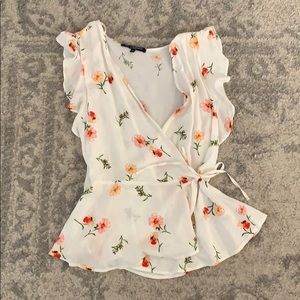 Floral Wrap Tie Blouse
